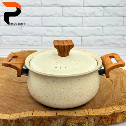 قابلمه 16 دسته چوبی گرانیتی کرمی هاناتک