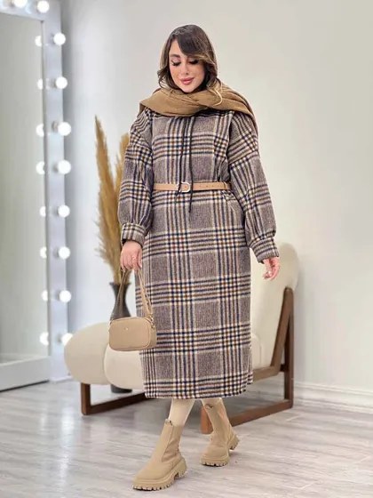 پیراهن بلند چهارخونه کلاهدار