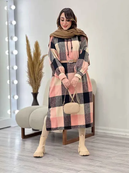 پیراهن بلند چهارخونه کلاهدار