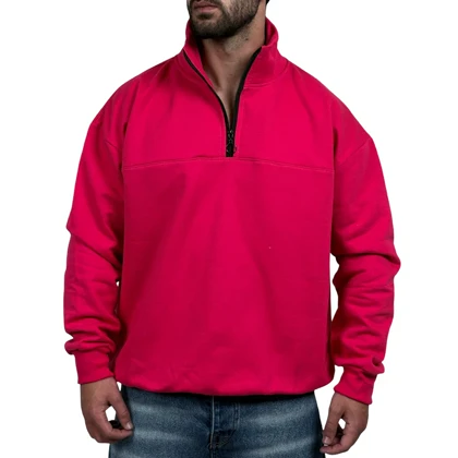 دورس مردانه یقه نیم زیپ صورتی طرح ساده