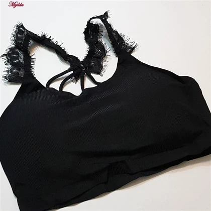 نیم‌تنه ورزشی زنانه پددار پشت ضربدری مشکی کد 5081
