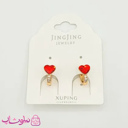 گوشواره حلقه‌ای ژوپینگ مدل قلب قرمز شفاف