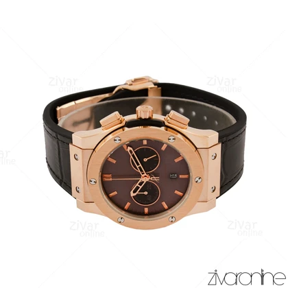 ساعت هابلوت مردانه کلاسیک فیوژن سه موتوره قاب رزگلد صفحه دودی 105459