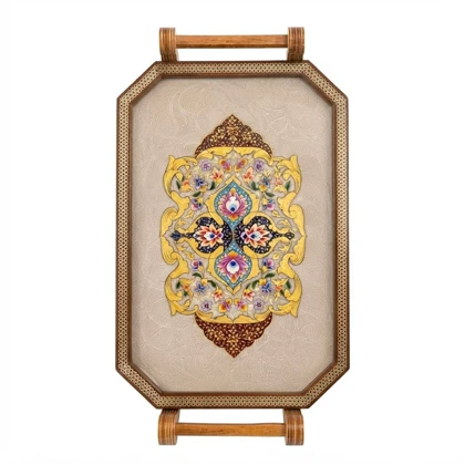سینی چوبی دور خاتم کار دست کد m0325 گالری ساعت ضرابی