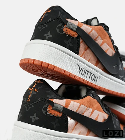 کفش کتانی مردانه و زنانه مشکی نارنجی NIKE jordan 1 x LOUIS VUITTON مدل 7182