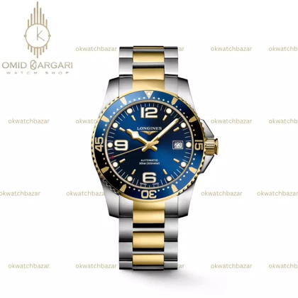 ساعت مچی لونژین اتوماتیک بند سیلورطلایی صفحه آبی Longines