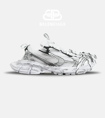 کفش کتانی مردانه و زنانه سفید مشکی Balenciaga 3XL مدل 7274