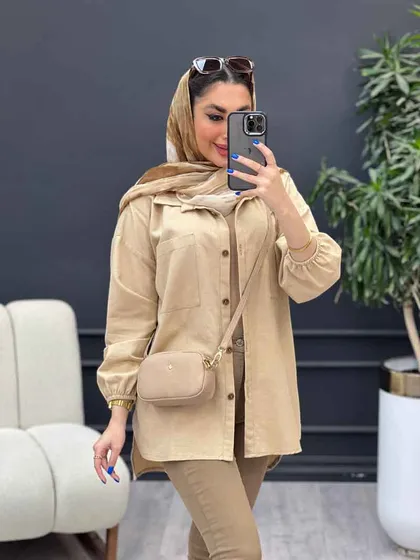 مانتو لینن آستین کش دو جیب