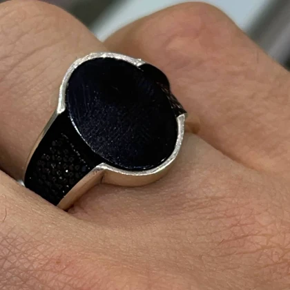 انگشتر نقره مردانه ترک عقیق سیاه (سنگ اونیکس)(Onyx)