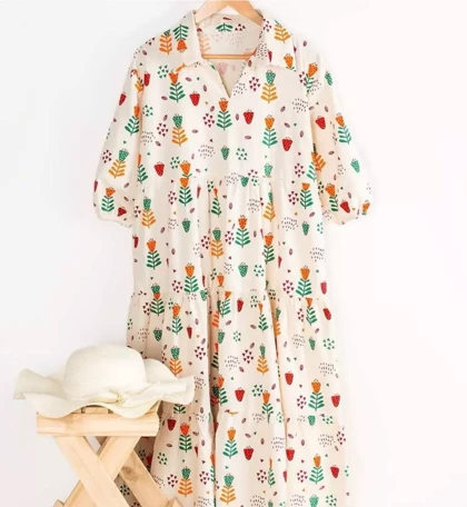 پیراهن زنانه لینن طرح فلامینگو