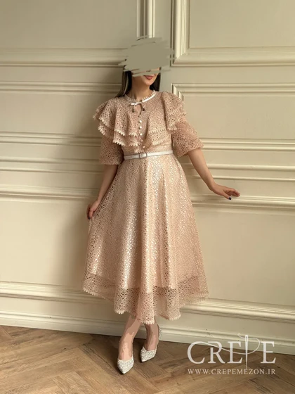 پیراهن تمام دانتل کمربنددار