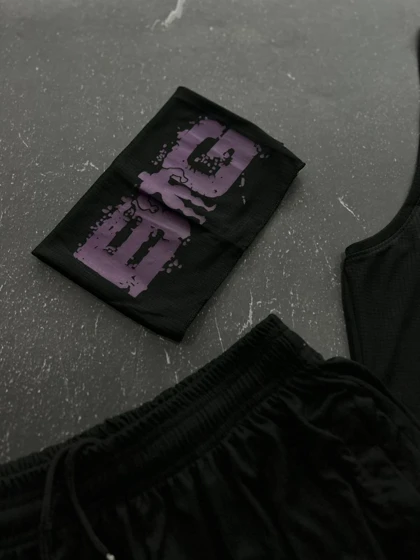 ست رکابی و شلوارک + اسکارف+جوراب NO DREAM No GAINبا تم مشکی بنفش