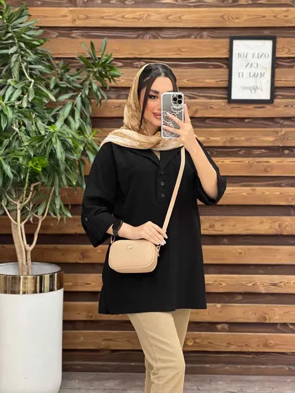 مانتو لینن جلو بسته یقه انگلیسی
