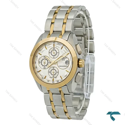 ساعت مچی زنانه تیسوت 1853 دورنگ طلایی صفحه سفید Tissot-8275-L