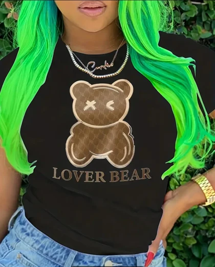 تیشرت زنانه نخ پنبه طرح خرس گوچی