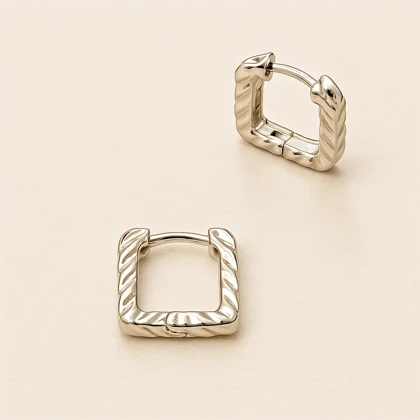 گوشواره حلقه‌ای مربعی سفید ژوپینگ مدل طرح پیچ