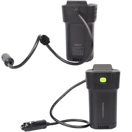 اینورتر و شارژر فندکی فست شارژ ماشین تایپ سی و یو اس بی 150 وات پاورولوژی P150INVBK
