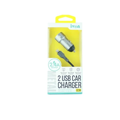 فندکی اتومبیل فست دو پورت با کابل لایتنینگ آیفون - IVON CC38