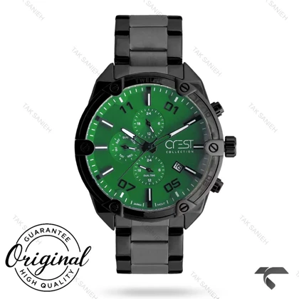 ساعت کرست مردانه 6312-7 فول دیت مشکی صفحه سبز Crest-10964-G