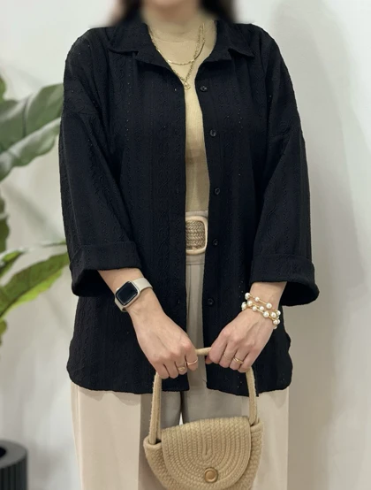 تونیک مانتویی سوزندوزی مراکشی مشکی کد 3110