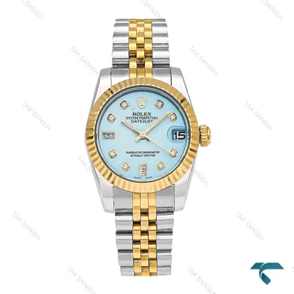 رولکس زنانه دورنگ طلایی صفحه آبی مدیوم Rolex-5977-L