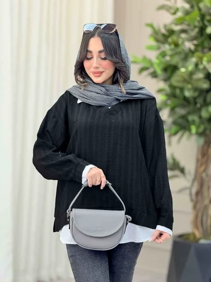 شومیز یقه تک دکمه ترکیبی