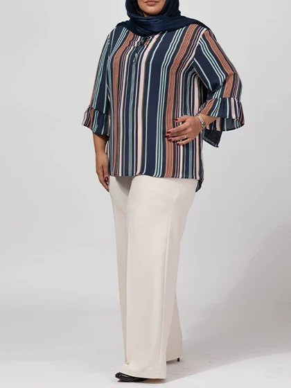 بلوز زنانه سایز بزرگ آستین سه ربع کرپ 40108