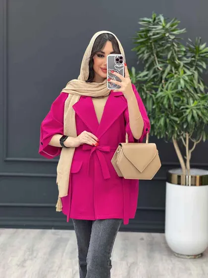 مانتو لینن آستین کیمینو کمردار