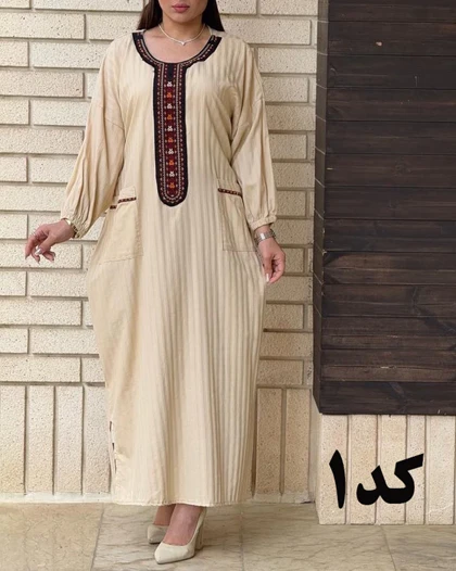 پیراهن کفتان یقه سنتی جیب‌دار 6173