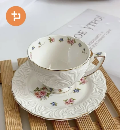 سرویس چای و قهوه خوری 6 تایی گل برجسته