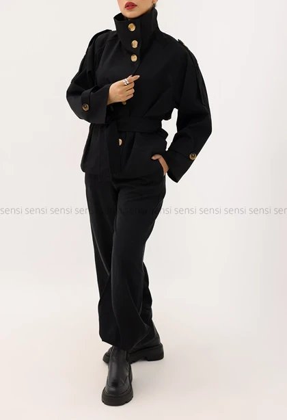 ترنچ کت یقه ایستاده کتان@کد1004635