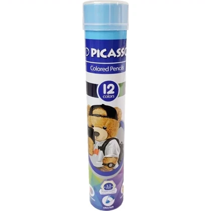 مداد رنگی 12 رنگ پیکاسو Picasso با درجه سختی HB جعبه فلزی استوانه ای