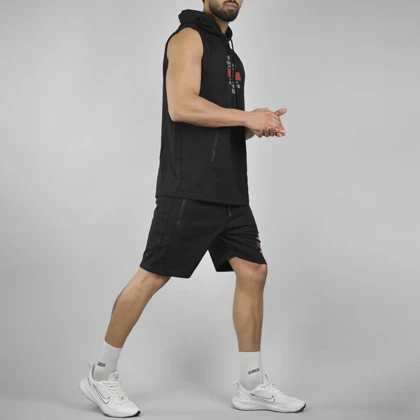 ست رکابی کلاهدار و شلوارک اسپرت یو اف سی مدل HS-3H1337 مشکی