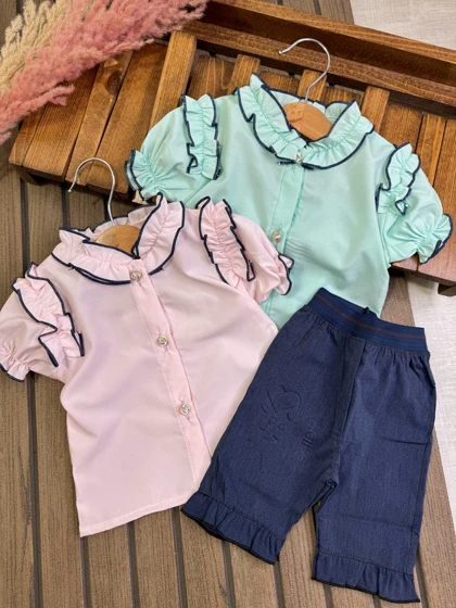 شومیز شلوارک یقه چین‌دار