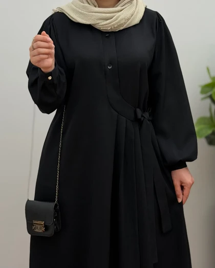 مانتو زنانه بلند مشکی مدل وانیا (ویژه محرم)