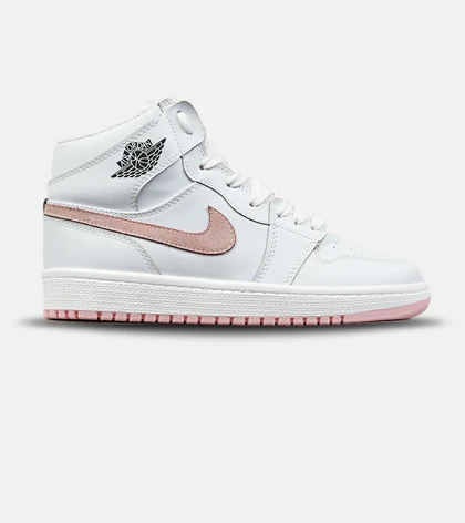 کفش کتانی ساق‌دار زنانه سفید صورتی NIKE jordan 1 مدل 8950
