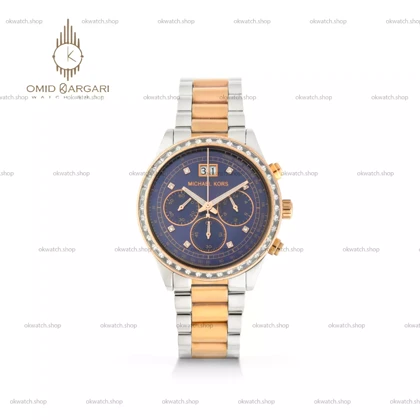 ساعت مچی مایکل کورس کورنوگراف بند سیلور رزگلد صفحه بنفش دورنگین Michael Kors