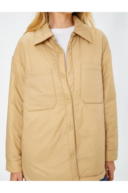 یقه پیراهن مفصل جیبی کت فصلی با دکمه های ضربه ای 3SAK20011EW