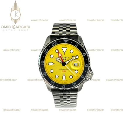 ساعت مچی سیکو 5 بند سیلور صفحه زرد Seiko 5 GMT