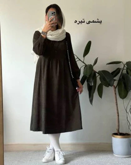 پیراهن مانتویی پاییزه آنیل جیب‌دار 1