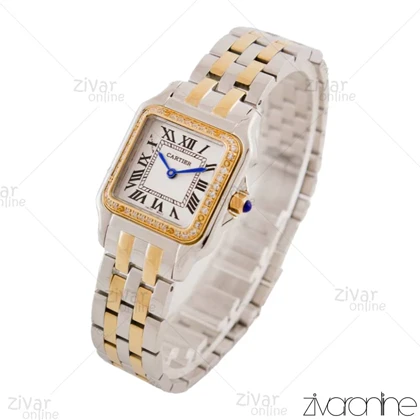 ساعت مچی کارتیر زنانه مدل پنته نقره ای طلایی دور نگین 103804