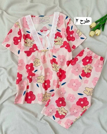 ست تیشرت و شلوارک موسلین کد 5085