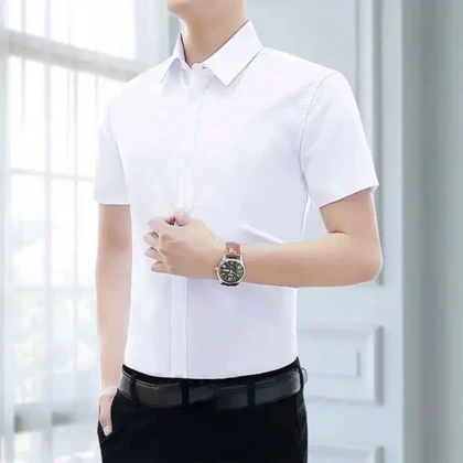 پیراهن سفید آستین کوتاه پارچه دوشین