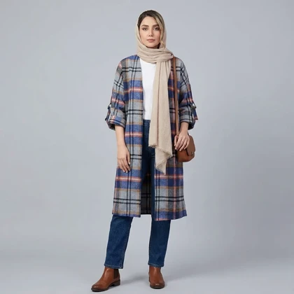 مانتو پاییزه اسپرت چهارخونه پشمی نیلان
