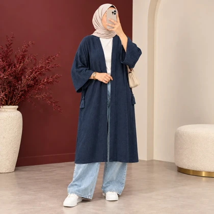 مانتو کیمونو پارچه کراش جلوباز کد 6080