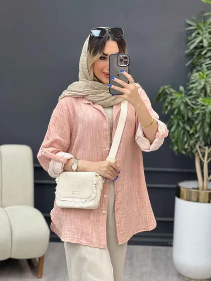 مانتو لینن آبرنگی آستین پاگن