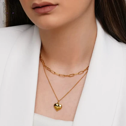 گردنبند دولاین آویز قلب استیل