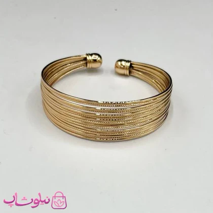 دستبند زنانه ژوپینگ پهن طرح لایه‌ای طلایی کد 4791