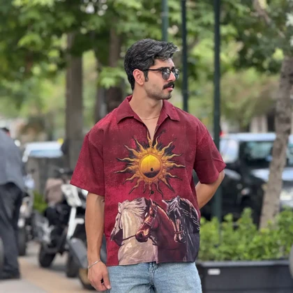 پیراهن طرح Sun Horse برند تومارو Tomorrow رنگ قرمز 310