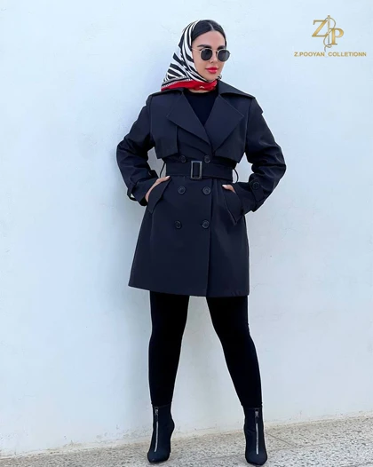 بارانی زنانه کلاسیک یقه انگلیسی آدنا - سایز بزرگ